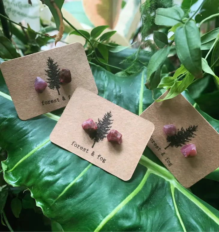 Forest & Fog - Raw Gemstone Stud Earrings