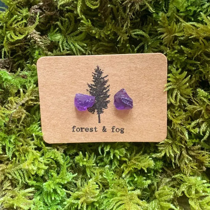 Forest & Fog - Raw Gemstone Stud Earrings